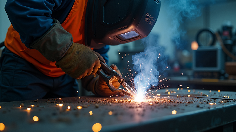 Close-up view of welding machine setup