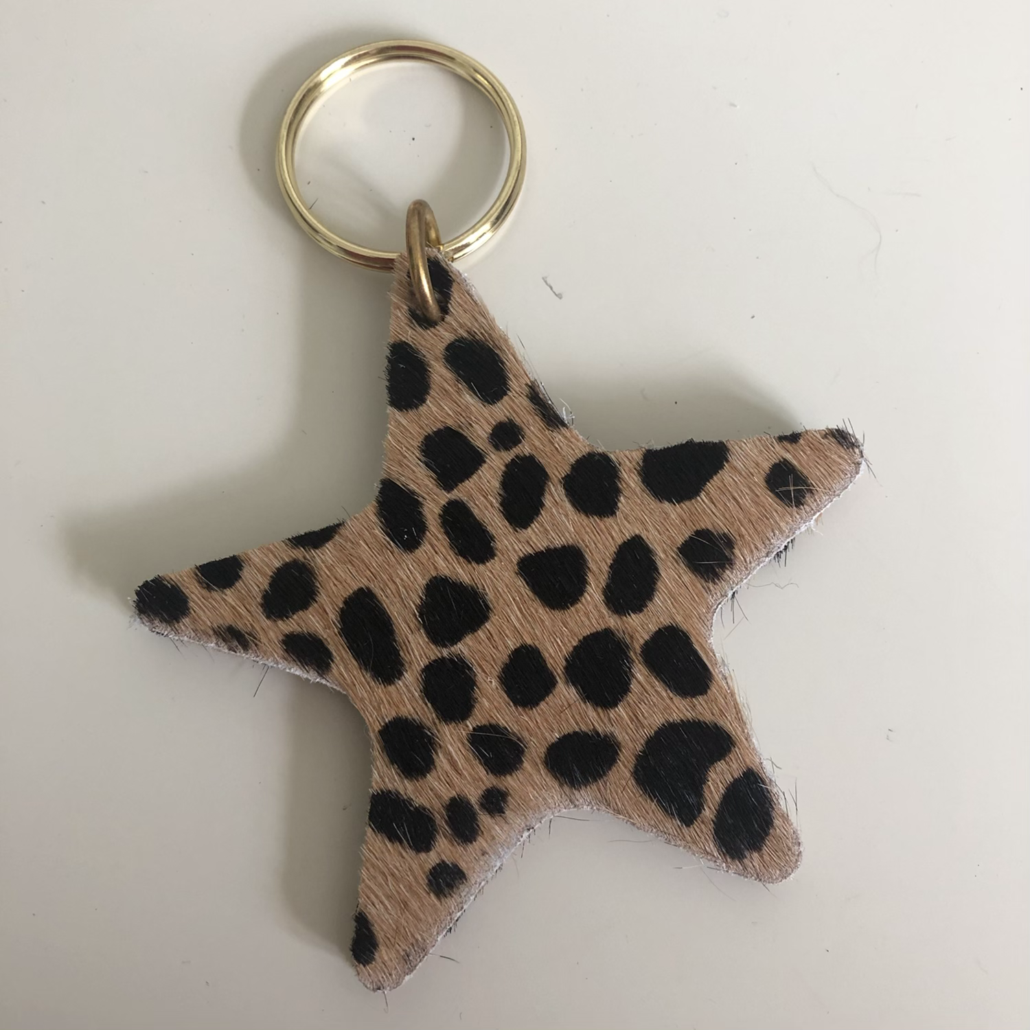 Leather Star Keyring -  Cheetah print 