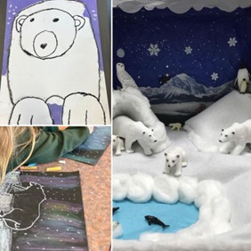 Student artwork diorama of Polar Bears