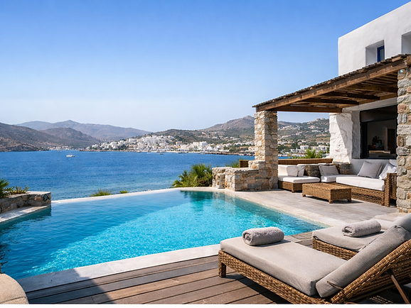 Luxury sea-view villa with infinity pool in Paros representing property investment opportunities when you buy property in Greece