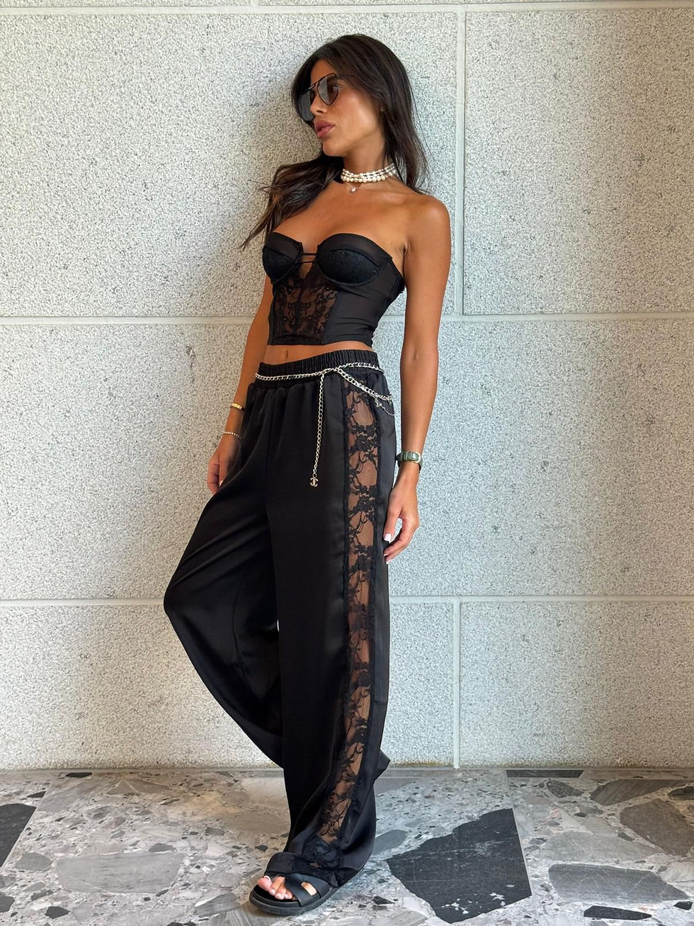 מכנס סאטן תחרה