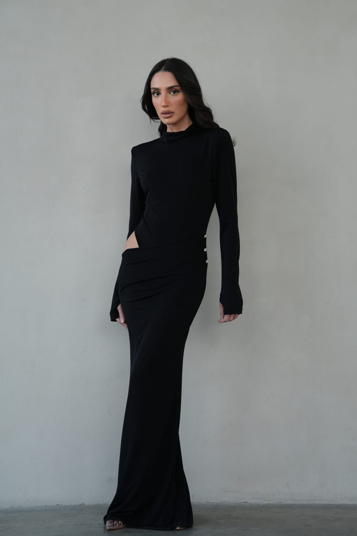 שמלה מקסי פתח כפתורים