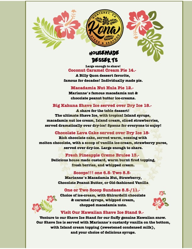 Kona Menus Kona Monterey