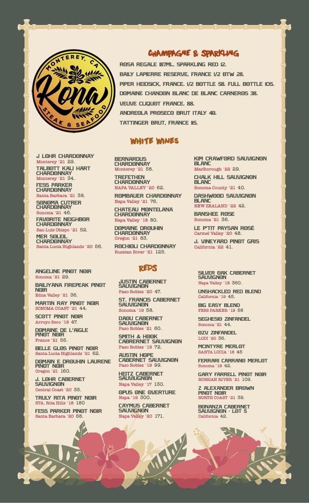 Kona Menus Kona Monterey