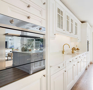 traditional white kitchen, smeg microwave oven and brass tap, homestaging, interior styling