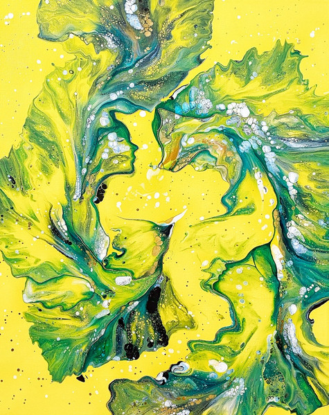 oeuvre colorée abstraite moderne de peintre quebecois, jaune