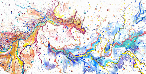 oeuvre semi abstraite, oeuvre abstraite, acrylique abstrait, sous la mer, oeuvre unique, oeuvre joyeuse, peintre quebecois