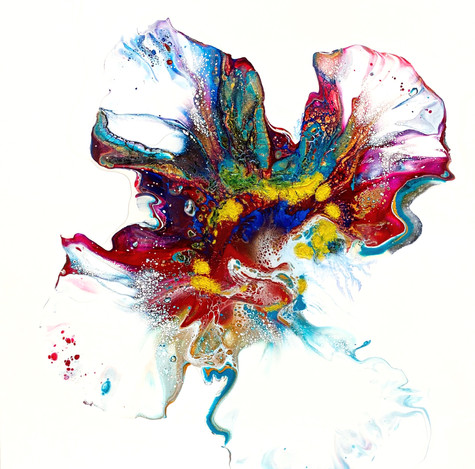 oeuvre florale abstraite, peintre québécois, fleur colorée