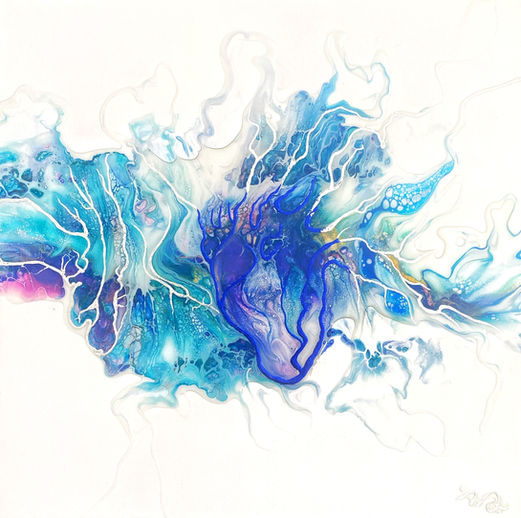 oeuvre de la collection aquatique, coeur abstrait, oeuvre d'art moderne par peintre québécoise Melyna Leclerc, art abstrait fluide moderne, vague, eau, aquatique