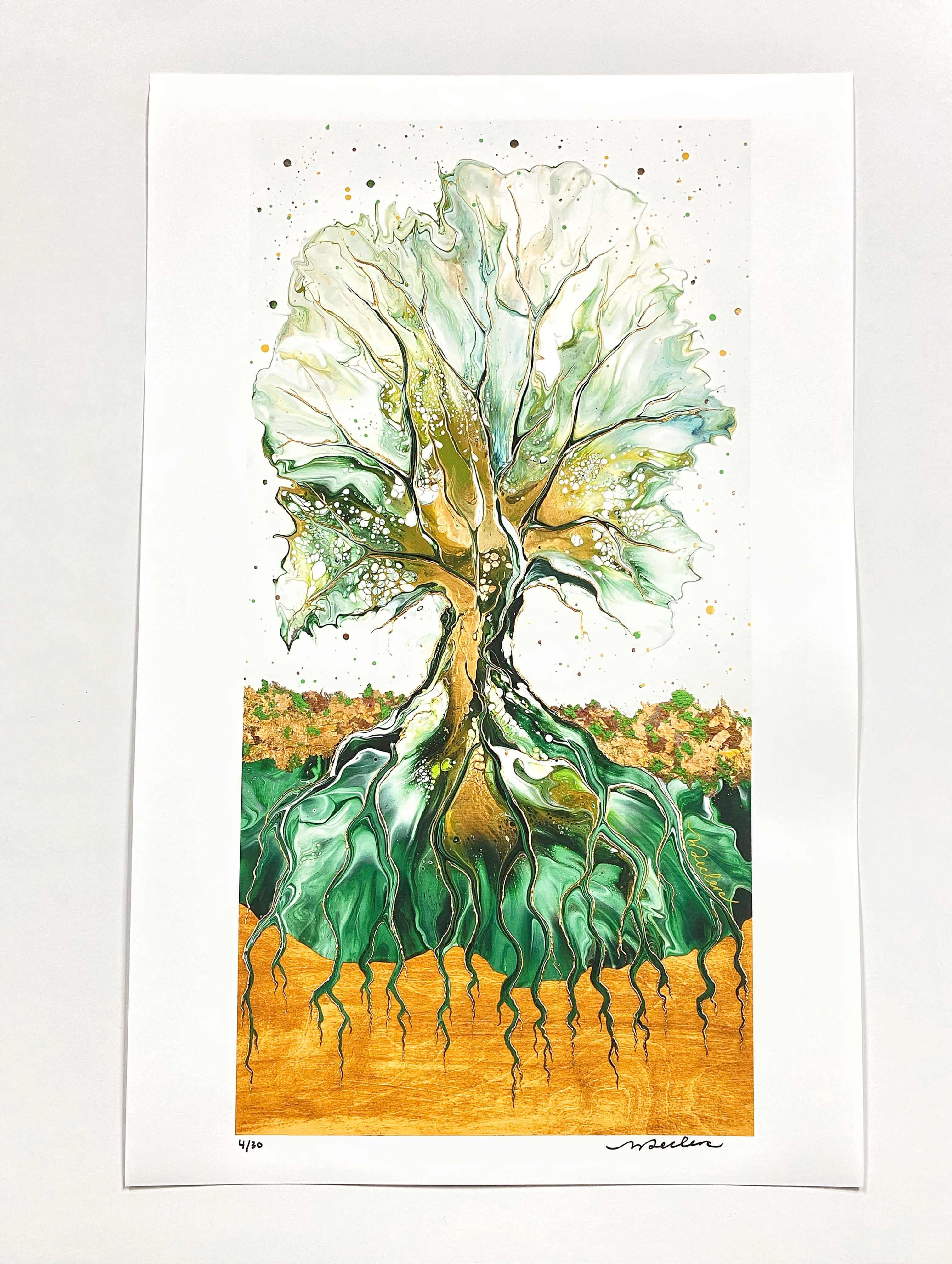 oeuvre moderne en art fluide, arbre de vie, tree of life art, arbre semi-abstrait