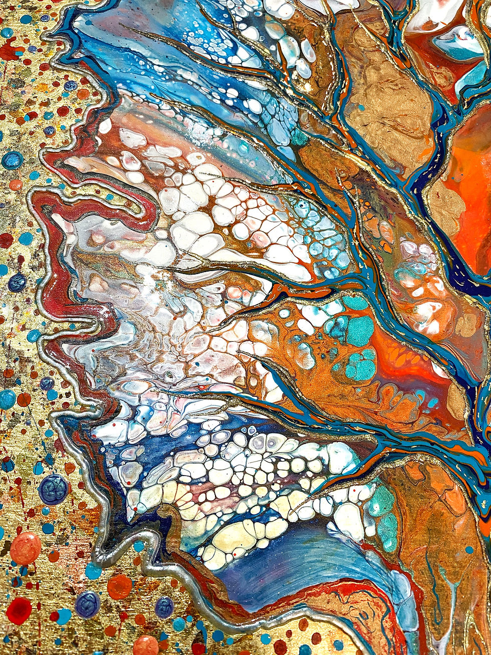 Thumbnail: oeuvre d'art avec arbre, racines et branches d'arbre, tableau art quebecois or, arbre de vie spirituelle