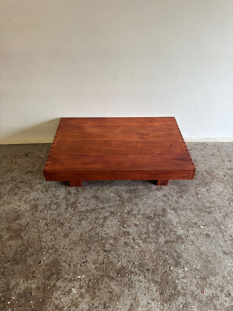 Thumbnail: Mid-century style low coffee table in solid wood with storage drawers