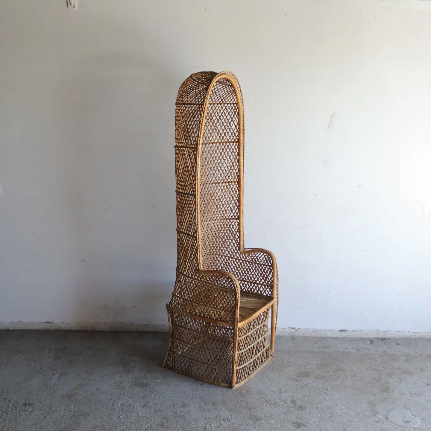 Tall rattan wicker hooded porters style peacock chair | Klassiek