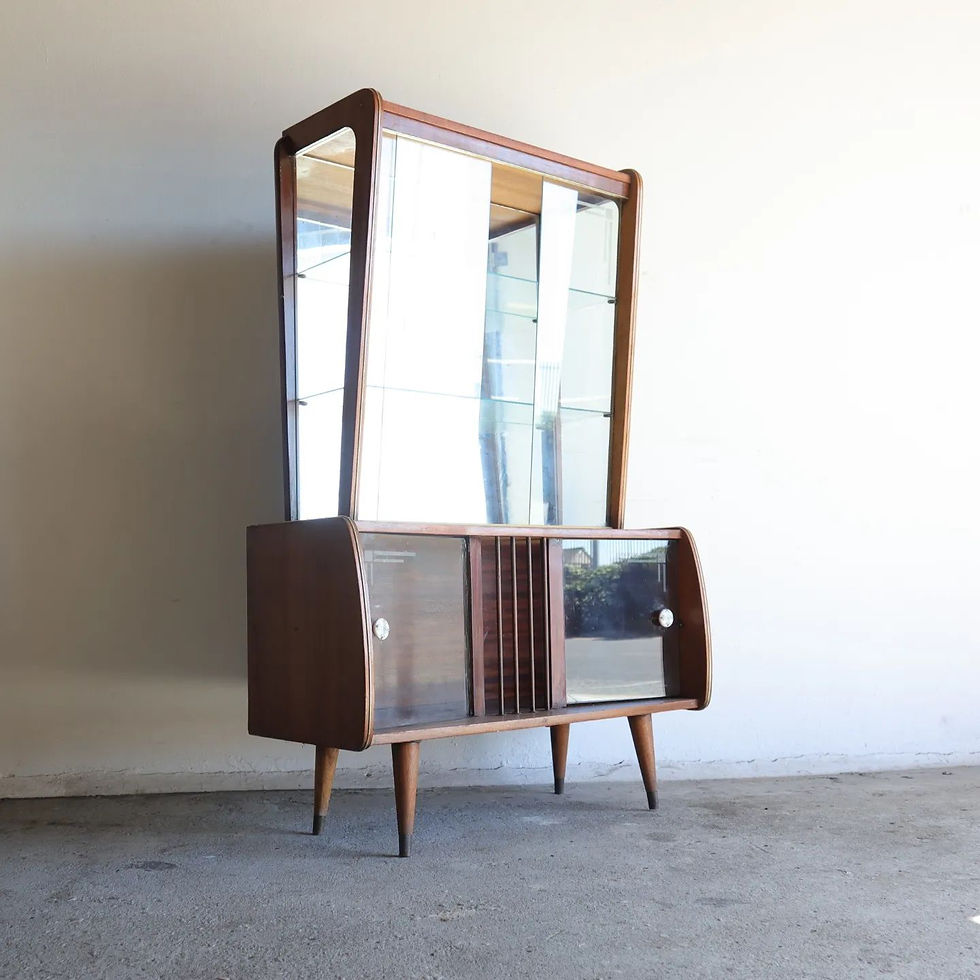 Mid-Century Display Cabinet With Gold Trimmings on brass capped feet