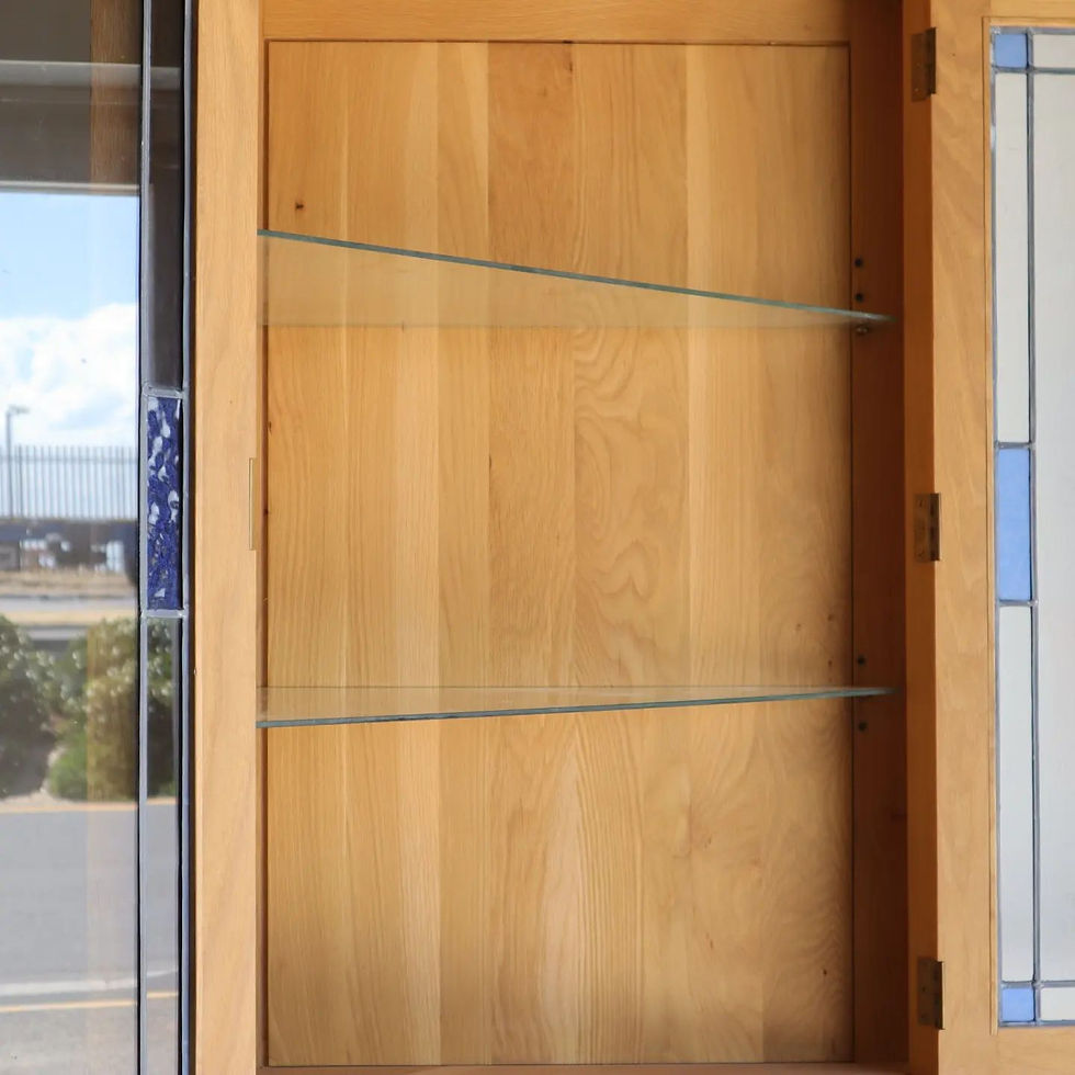 Thumbnail: Large vintage solid oak corner display/storage cupboard with lead glass