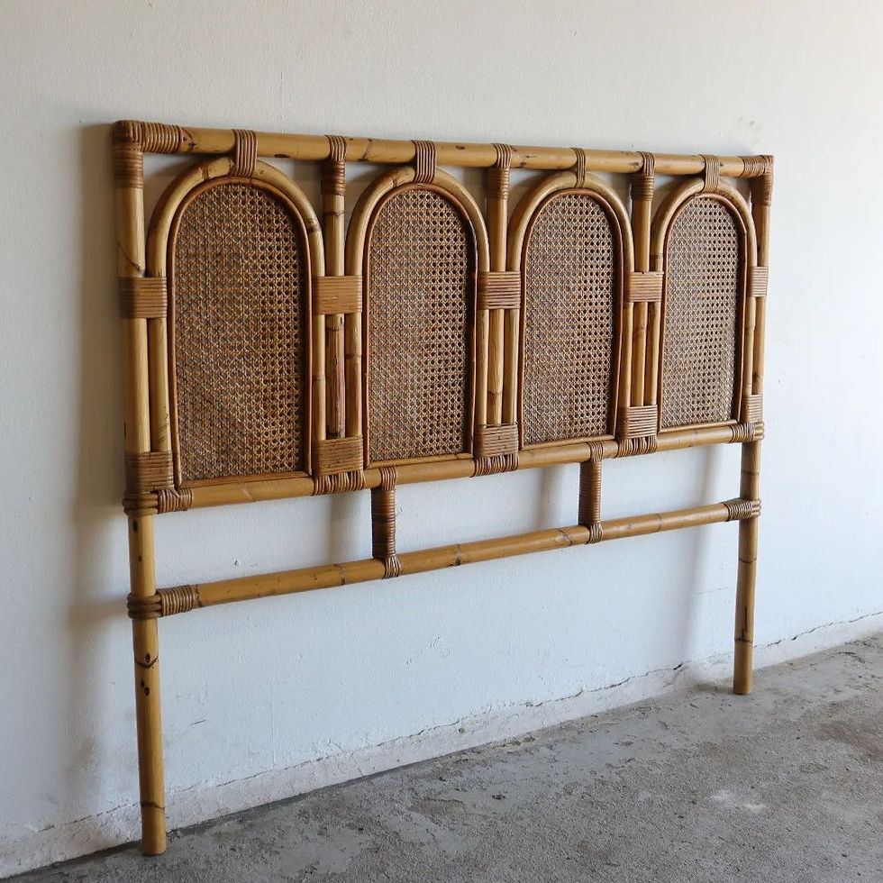 Woven Mesh Rattan Cane Double Bed Headboard