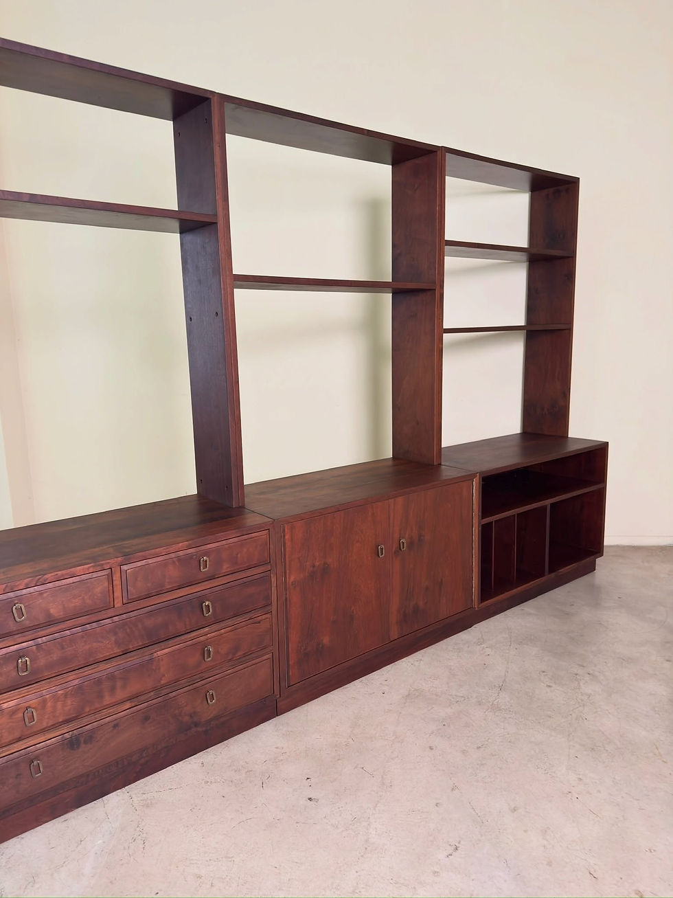 Thumbnail: Mid-century three bay EE Meyer wall unit in solid imbuia