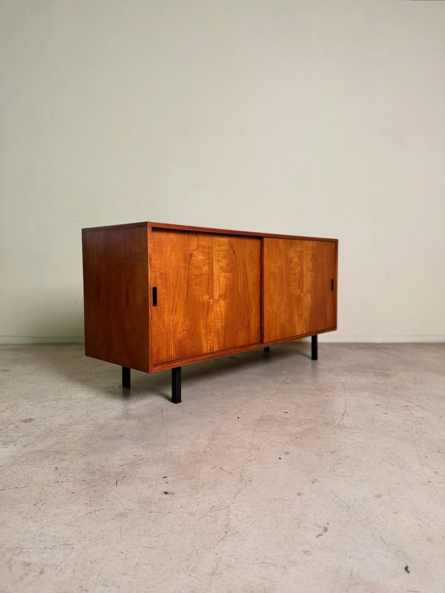 Mid-century modern teak credenza by Frystark with sliding doors