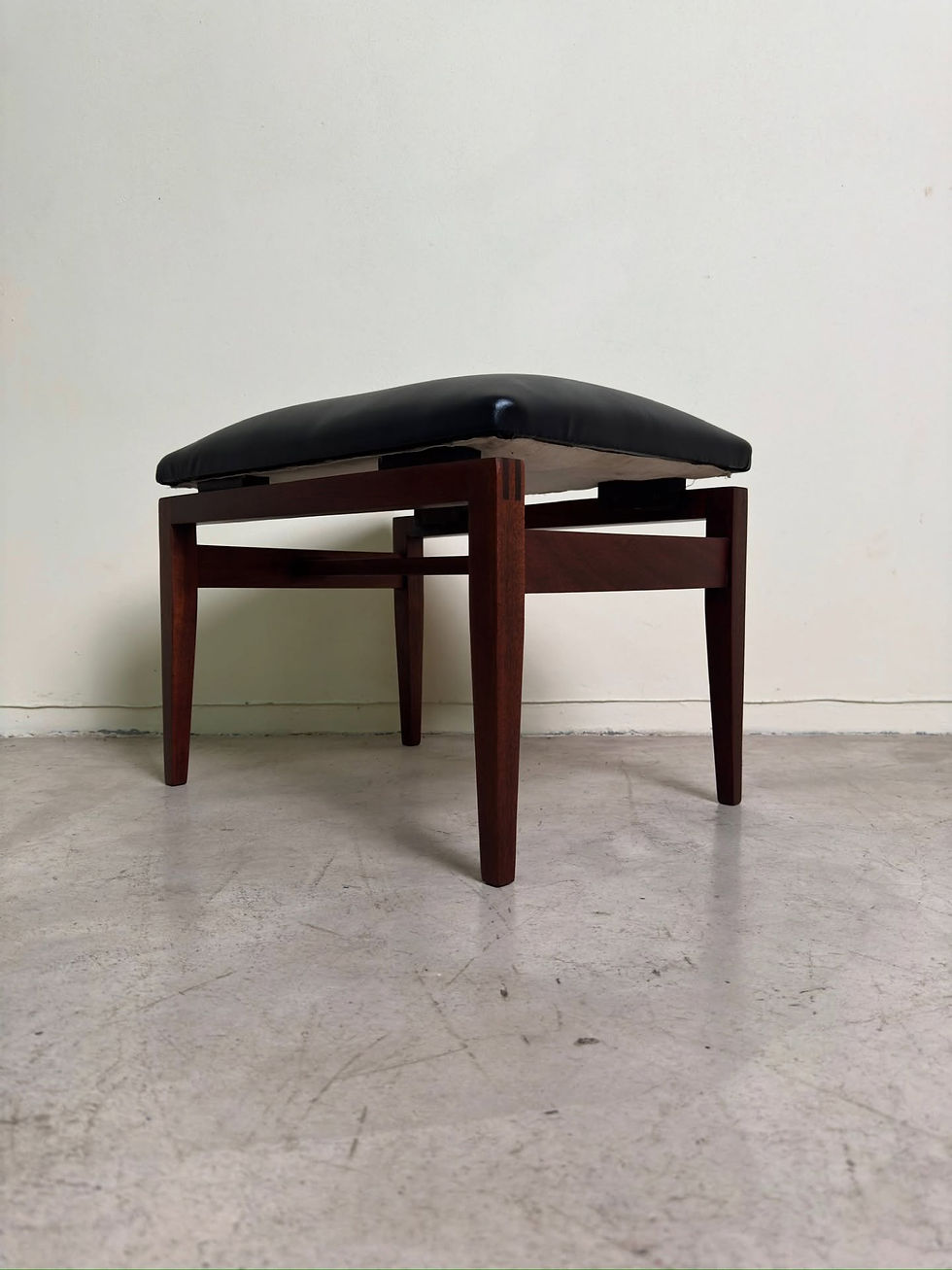 Thumbnail: Mid-century dressing stool/bench seat covered in black vinyl