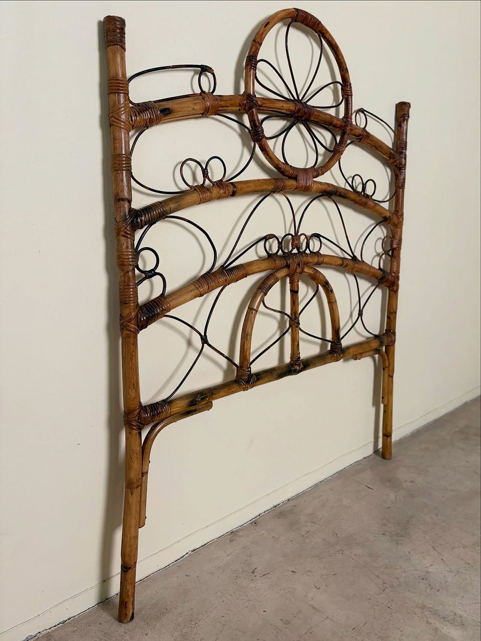 Thumbnail: 2 x Vintage cane single bed headboards with flower patterned details