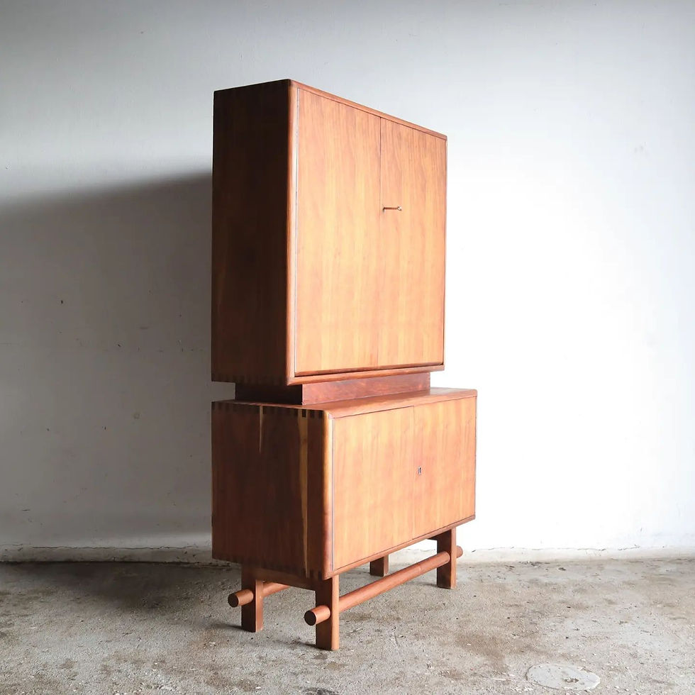 Mid-Century Kiaat drop front drinks cabinet in the style of Kallenbach