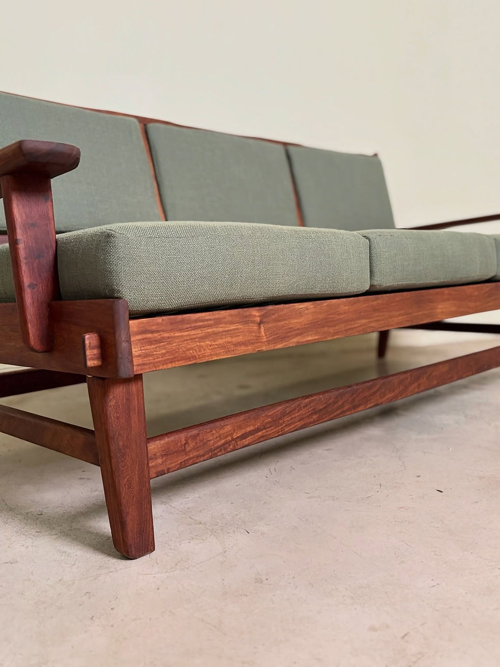 Thumbnail: Mid-century sofa with kiaat solid wood frame and green upholstery