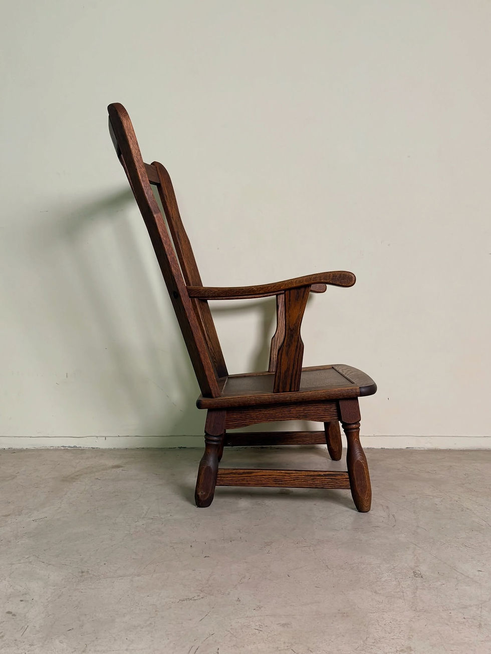 Thumbnail: Vintage Solid Oak High-Back Wooden Armchair