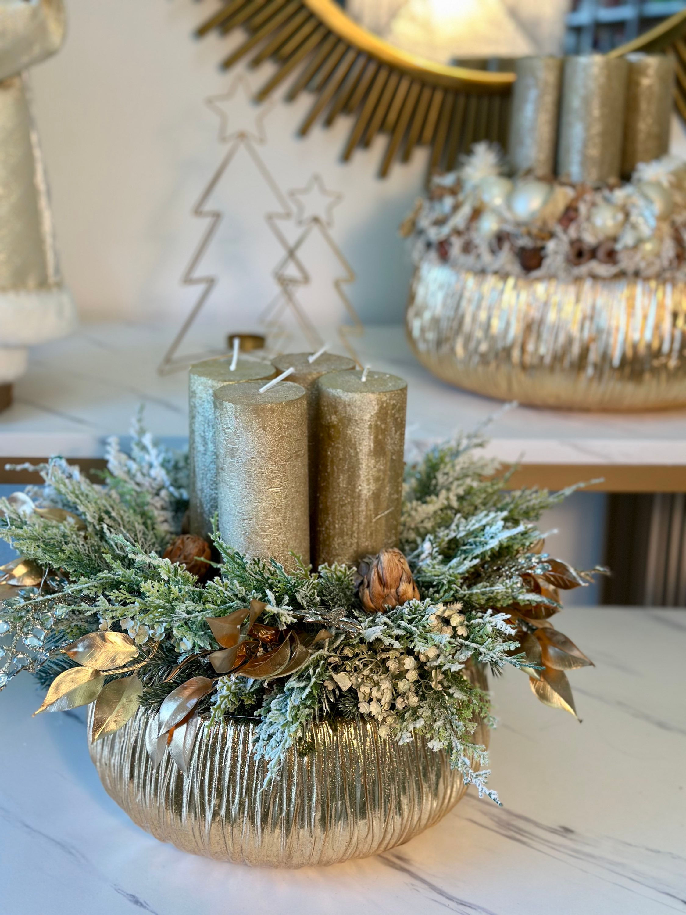 Luxusný zlatý adventný svietnik GOLDEN menší 40 cm x 38 cm