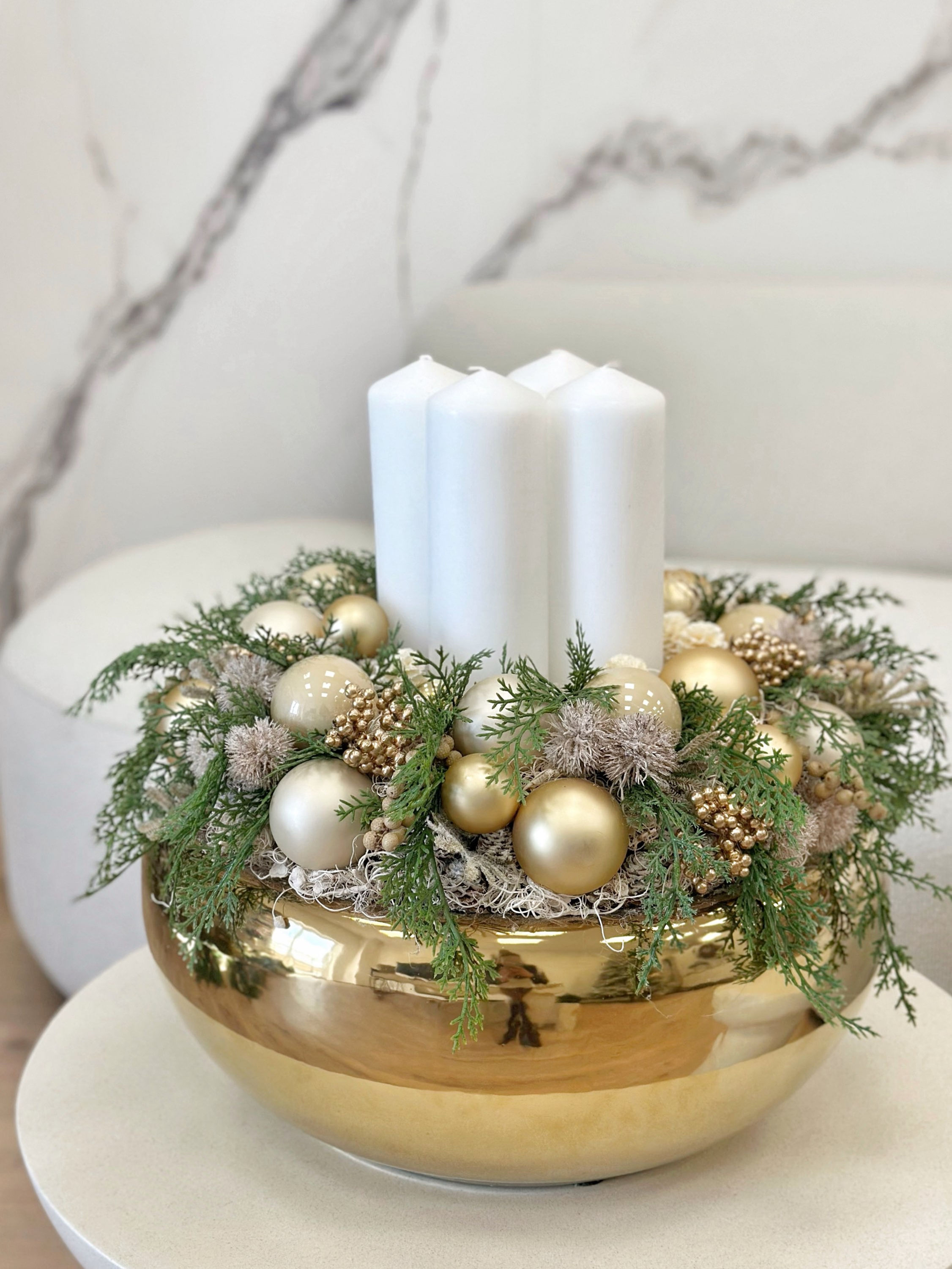 Luxusný adventný svietnik bielo zlatý  42 cm x 40 cm 