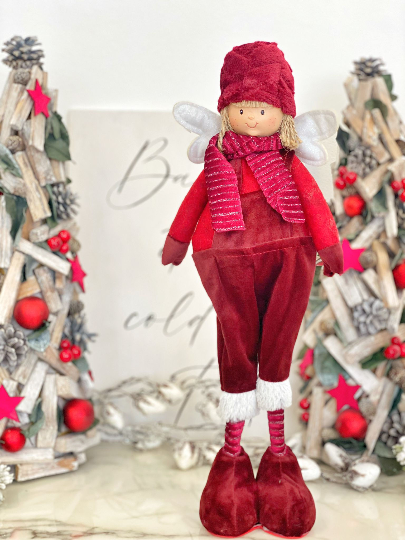 Vianočný chlapček s krídlami 47cm RED