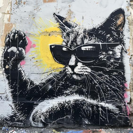 graffiti cat wearing sunglasses
