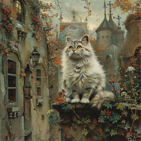 cat in beautiful town landscape
