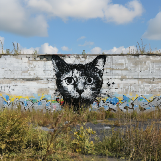 graffiti of cat at the wall