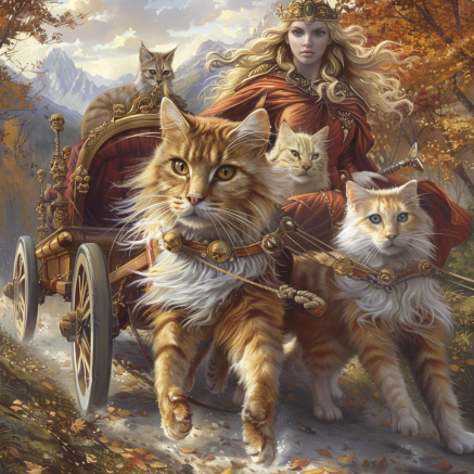 cats  pull the chariot of Freyja, the goddess of love, beauty, and fertility.