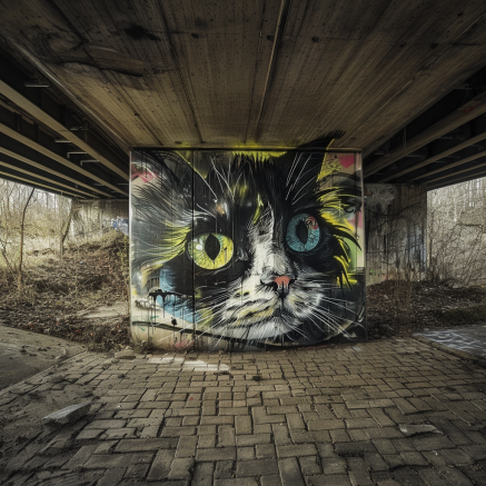 graffiti of cat at the wall of parking