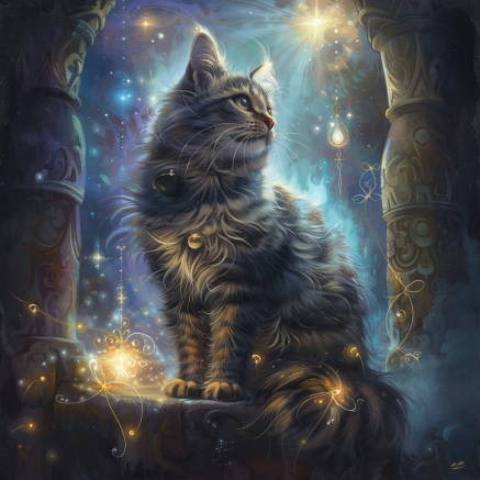  a cat in mystical landscape