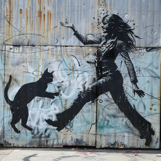 women dance  with a cat graffiti 