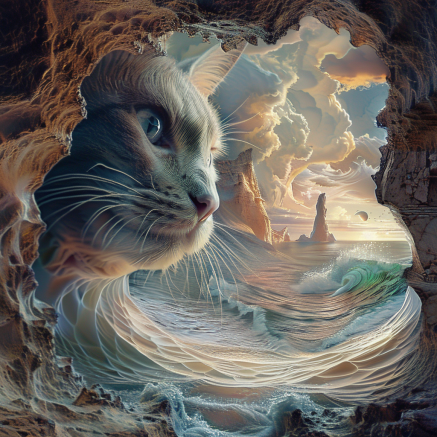 integration of feline features into fantastical landscapes