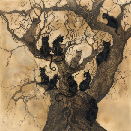 cats in style of Arthur Rackham