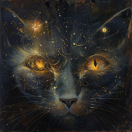 cat 's  eyes, glowing with otherworldly knowledge