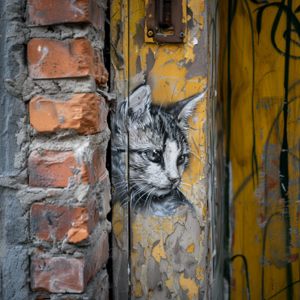 graffiti of cat in corner of the building