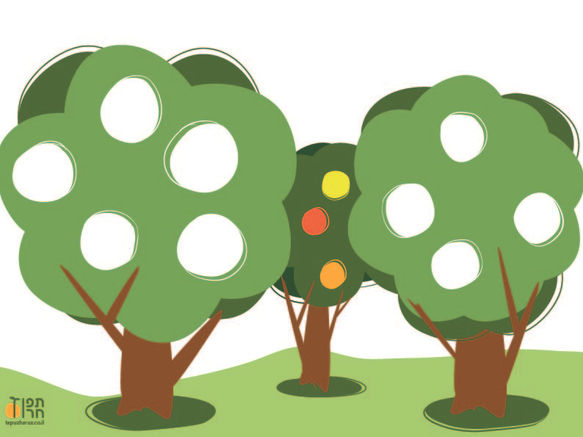 דף צביעה 'עצים' - צובעים עם פירות וירקות אמיתיים