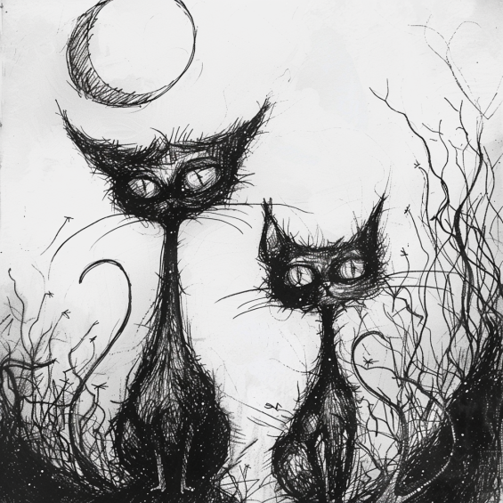 two cartoon black cats