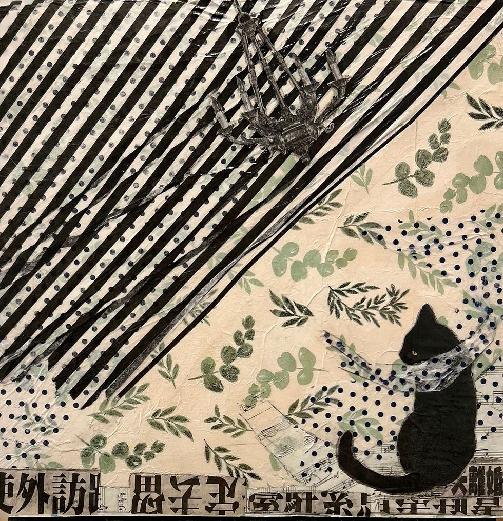 PLantation Cat, mixed mdedia, 12 x 12