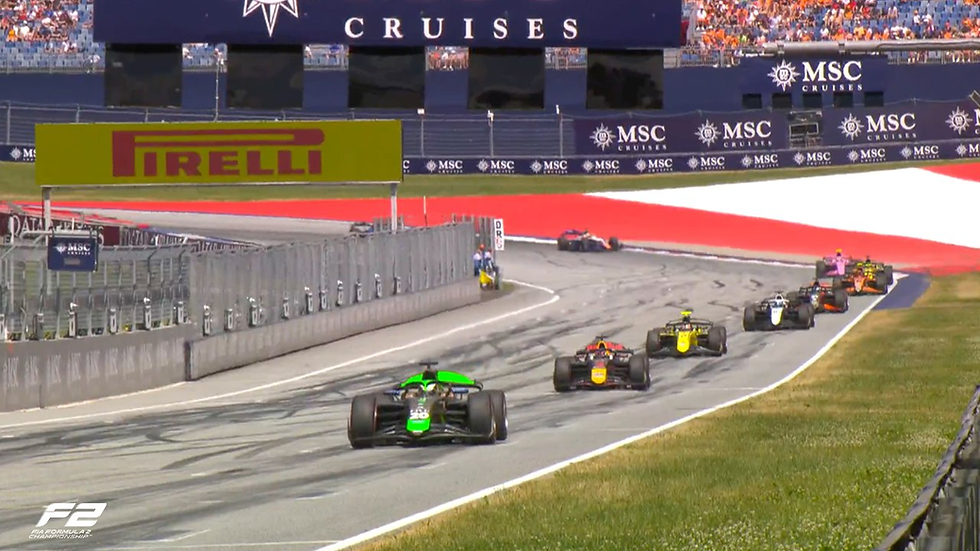 A chaotic race of interventions saw only 12 cars finish the race | Credit: Formula 2 via X