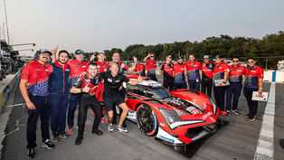 The Meyer Shank Racing crew celebrating their pole position | Credit: Acura Newsroom