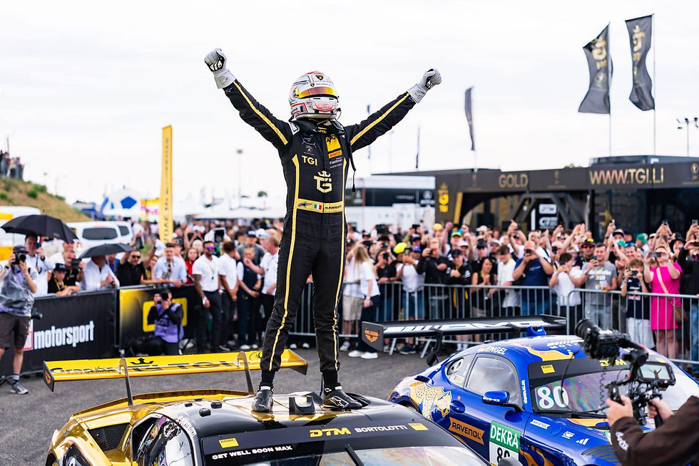Bortolotti celebrating his victory on top of his race-winning No.63 Temerario GT3 | Credit: Lamborghini Media Center