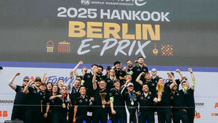 Jaguar TCS racing celebrating Cassidy's win