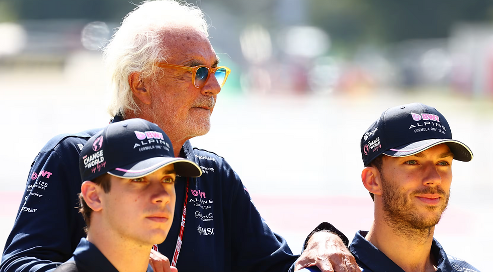 Pierre Gasly, Franco Colapinto and Flavio Briatore