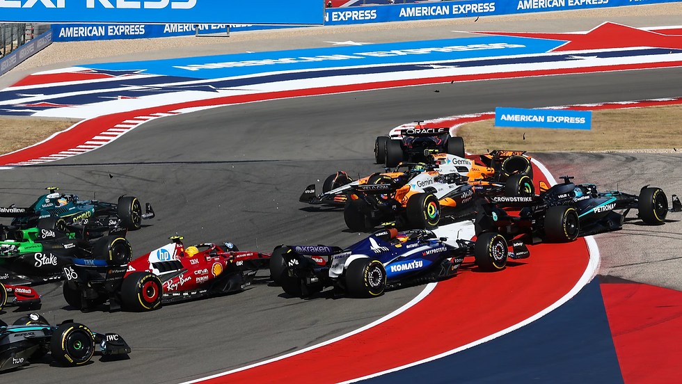 Opening lap carnage in the 2025 Sprint at the Circuit of the Americas | Credit: Formula One